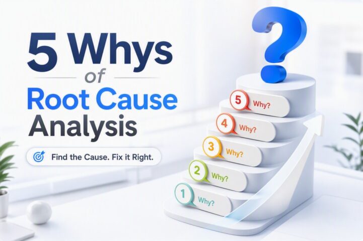 This 5 Why Root Cause Analysis infographic explains how the 5 Whys method supports structured problem-solving by identifying the problem, analyzing related process, equipment, people, and method factors, and uncovering the true root cause. It is useful for Lean Six Sigma, quality management, manufacturing, engineering, CAPA, and continuous improvement initiatives.